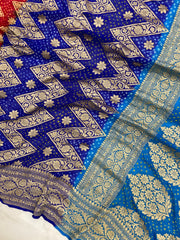 Pure Georgette Banarasi Bandhej Handloom Saree Multi shade - The Handlooms