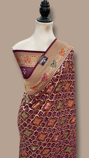 Pure Georgette Banarasi Bandhej Handloom Saree - Meenakari - The Handlooms