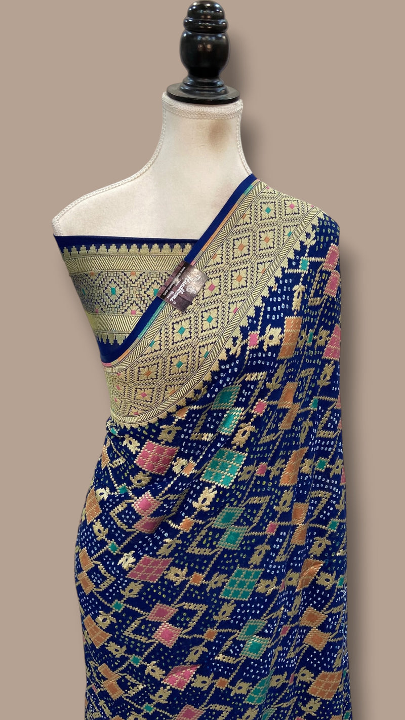 Pure Georgette Banarasi Bandhej Handloom Saree - Meenakari