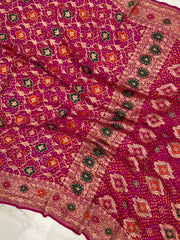 Pure Georgette Banarasi Bandhej Handloom Saree - with meenakari work - The Handlooms