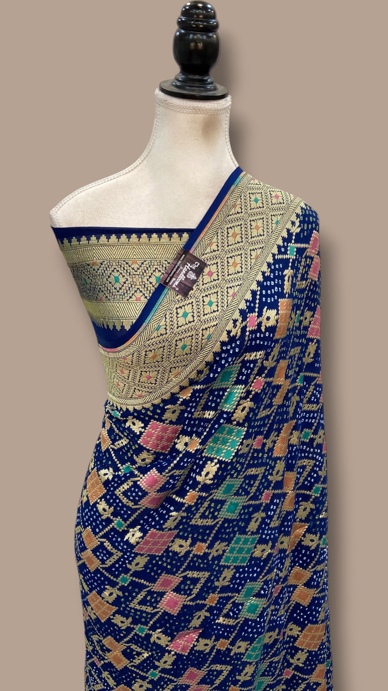Pure Georgette Banarasi Bandhej Handloom Saree - Meenakari