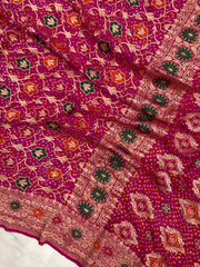 Pure Georgette Banarasi Bandhej Handloom Saree - with meenakari work - The Handlooms