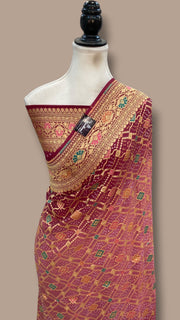 Pure Georgette Banarasi Bandhej Handloom Saree - Meenakari - The Handlooms