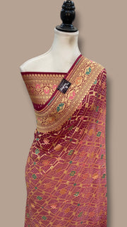 Pure Georgette Banarasi Bandhej Handloom Saree - Meenakari - The Handlooms