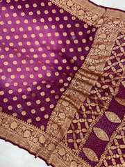 Pure Georgette Banarasi Bandhej Handloom Saree - The Handlooms