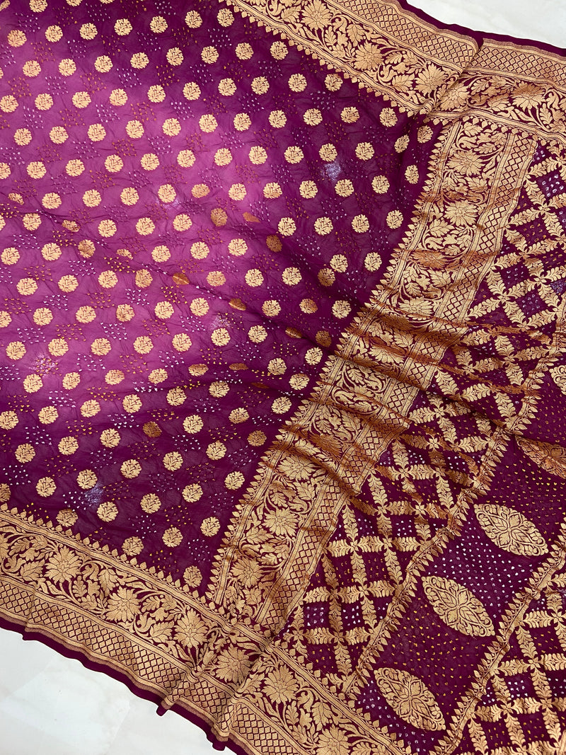 Pure Georgette Banarasi Bandhej Handloom Saree - The Handlooms