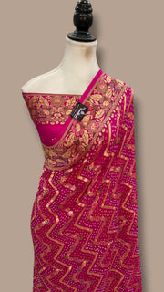 Pure Georgette Banarasi Bandhej Handloom Saree - Meenakari - The Handlooms