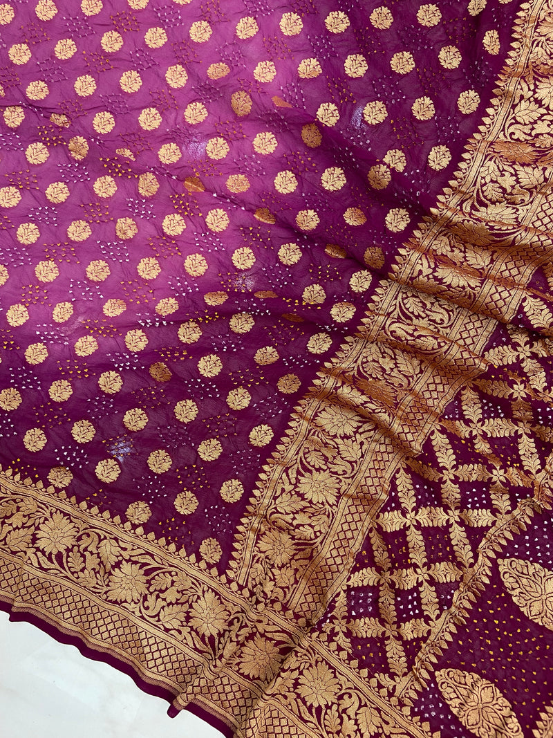 Pure Georgette Banarasi Bandhej Handloom Saree - The Handlooms