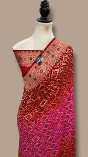 Pure Georgette Banarasi Bandhej Handloom Saree - Meenakari - The Handlooms