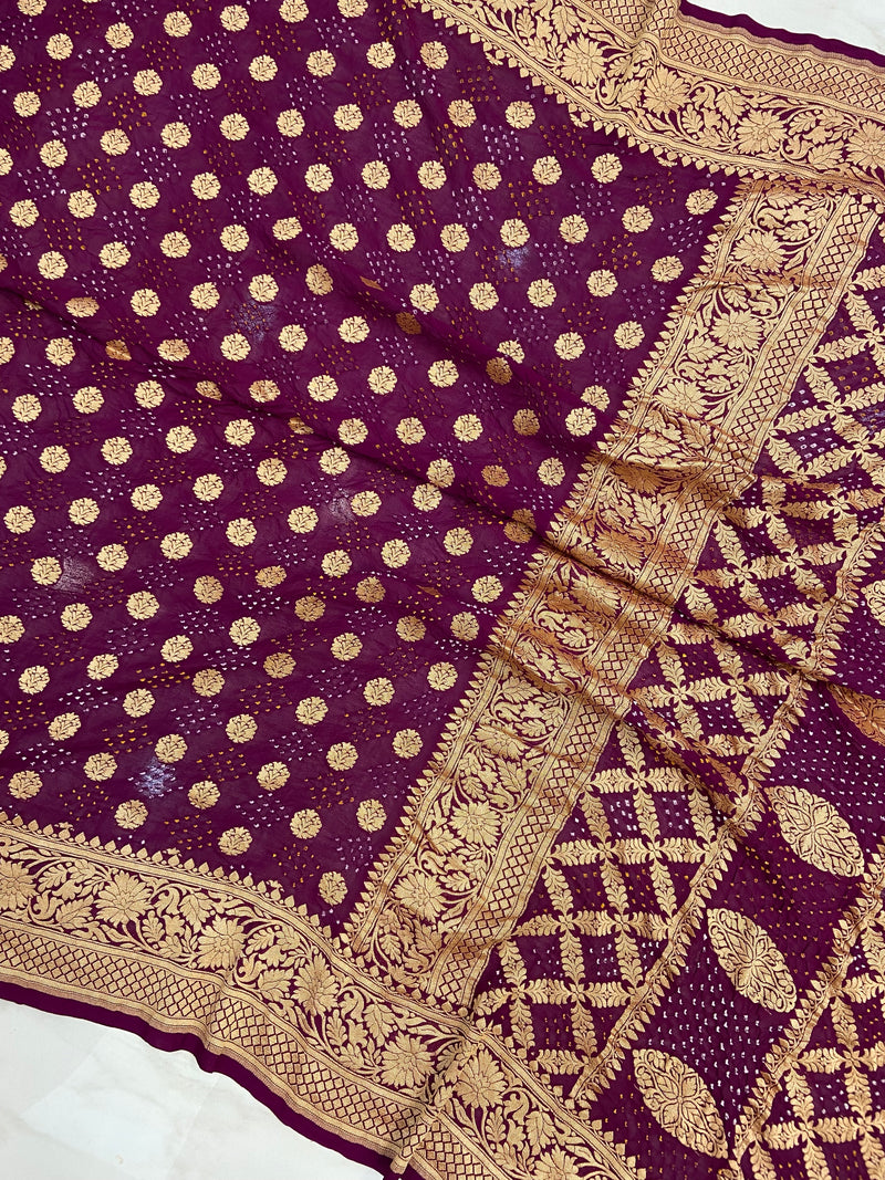 Pure Georgette Banarasi Bandhej Handloom Saree - The Handlooms