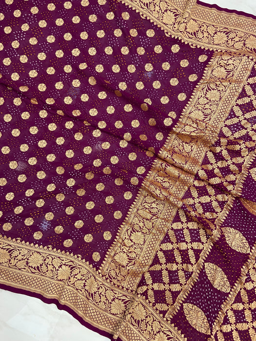 Pure Georgette Banarasi Bandhej Handloom Saree