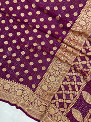 Pure Georgette Banarasi Bandhej Handloom Saree - The Handlooms
