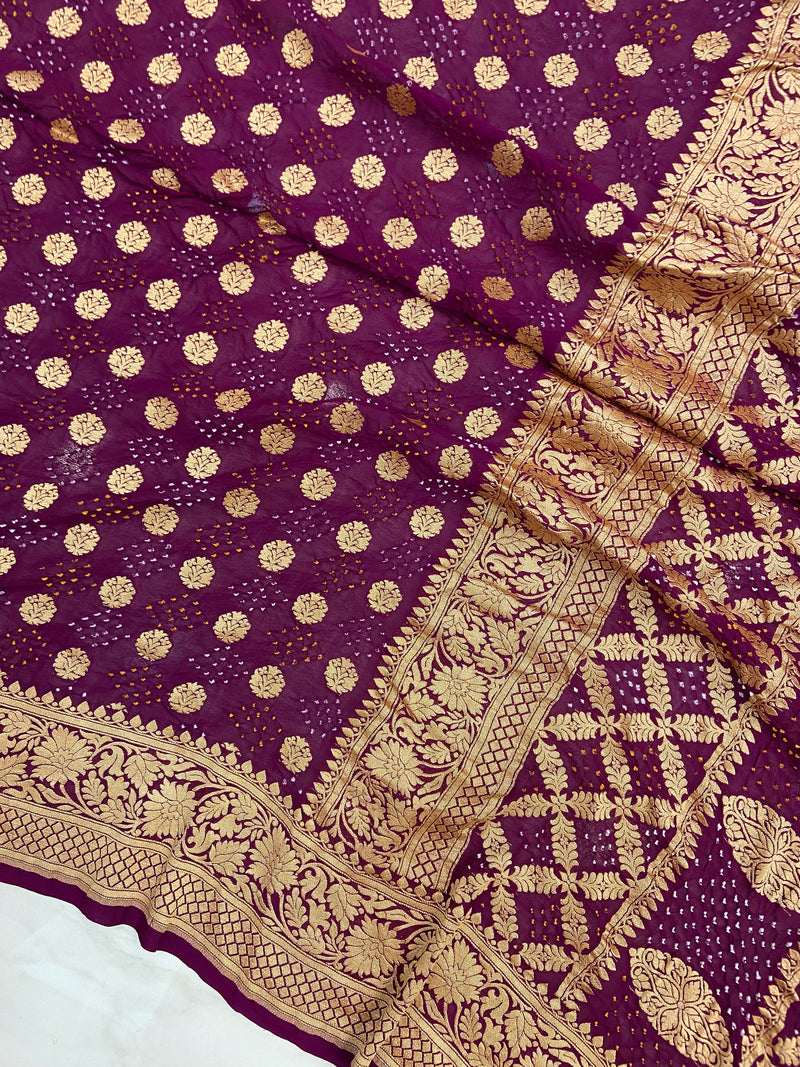 Pure Georgette Banarasi Bandhej Handloom Saree - The Handlooms