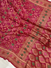 Pure Georgette Banarasi Bandhej Handloom Saree - with meenakari work - The Handlooms
