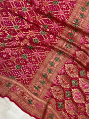 Pure Georgette Banarasi Bandhej Handloom Saree - with meenakari work - The Handlooms