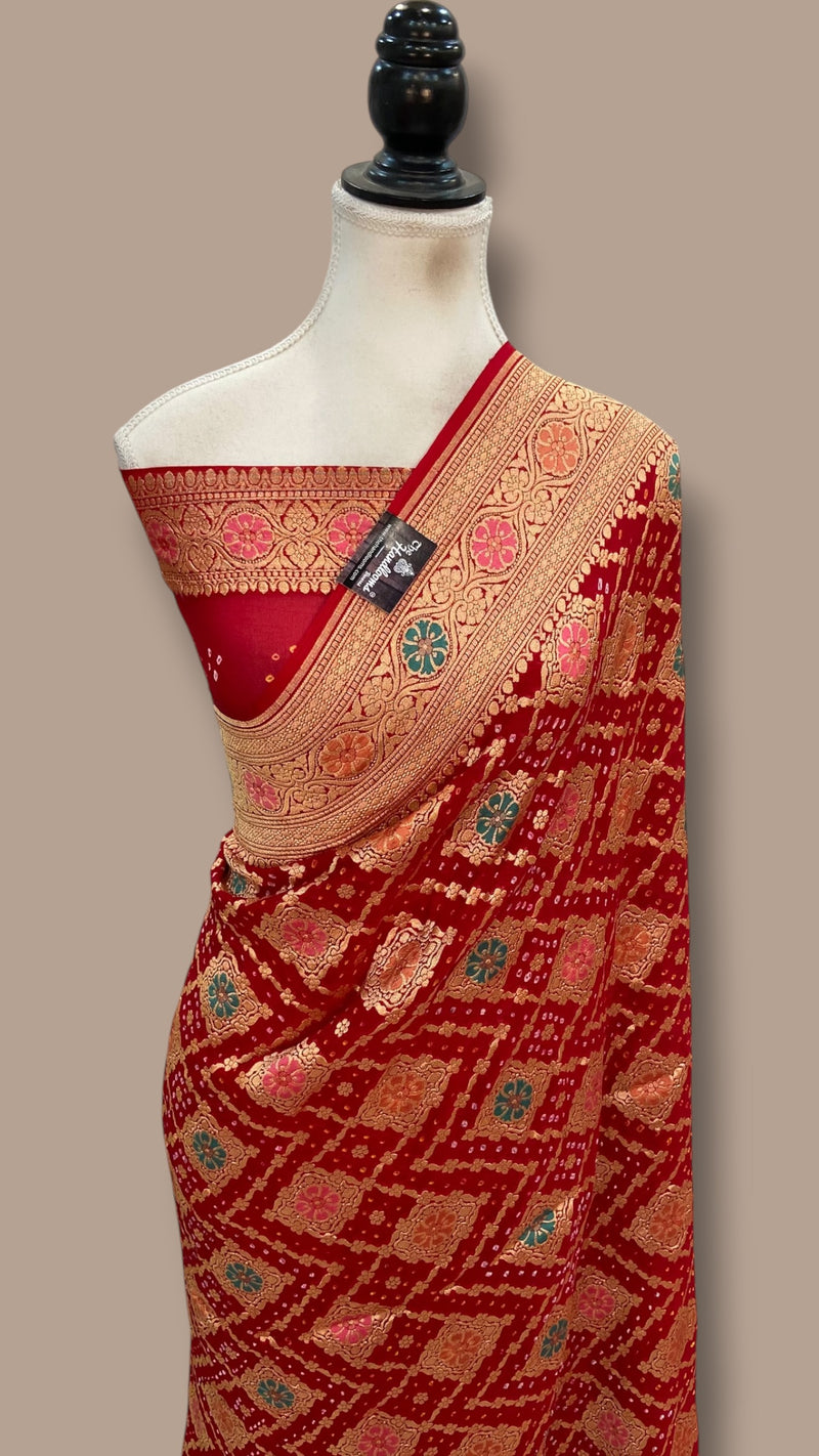 Pure Georgette Banarasi Bandhej Handloom Saree - Meenakari