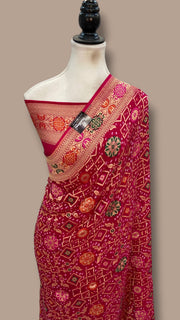 Pure Georgette Banarasi Bandhej Handloom Saree - Meenakari - The Handlooms