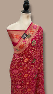 Pure Georgette Banarasi Bandhej Handloom Saree - Meenakari - The Handlooms