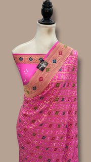 Pure Georgette Banarasi Bandhej Handloom Saree - Meenakari - The Handlooms