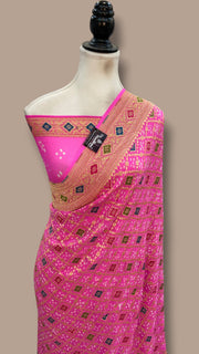 Pure Georgette Banarasi Bandhej Handloom Saree - Meenakari - The Handlooms
