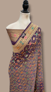 Pure Georgette Banarasi Bandhej Handloom Saree - Meenakari - The Handlooms