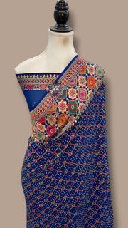 Pure Georgette Banarasi Bandhej Handloom Saree - Meenakari - The Handlooms