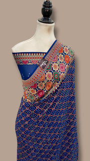 Pure Georgette Banarasi Bandhej Handloom Saree - Meenakari - The Handlooms