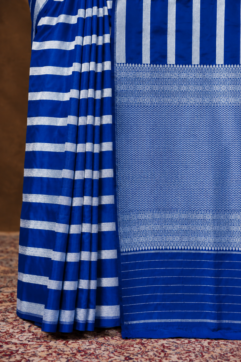 Dia Mirza in Pure Katan Silk Banarasi Handloom Saree - Silver Zari Stripe