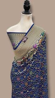 Pure Georgette Banarasi Bandhej Handloom Saree - Meenakari - The Handlooms