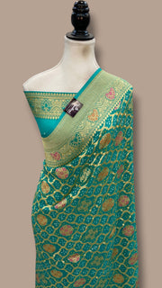 Pure Georgette Banarasi Bandhej Handloom Saree - Meenakari - The Handlooms