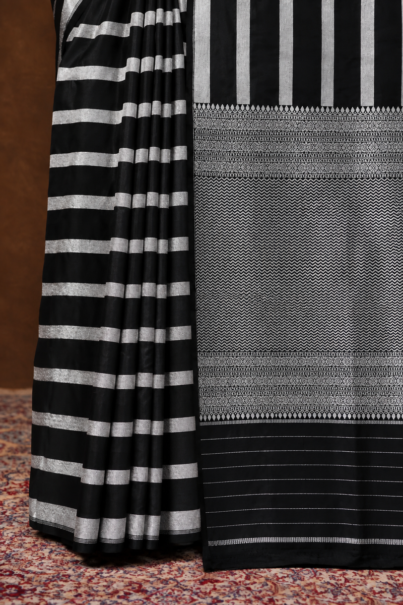 Dia Mirza in Pure Katan Silk Banarasi Handloom Saree - Silver Zari Stripe