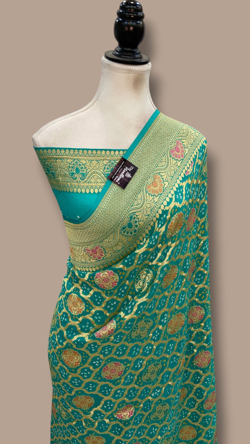 Pure Georgette Banarasi Bandhej Handloom Saree - Meenakari - The Handlooms