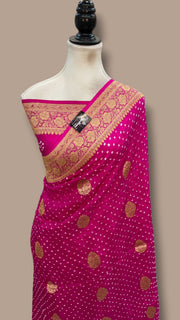 Pure Silk Banarasi Bandhej Handloom Saree - All Over Kadua Boota - The Handlooms