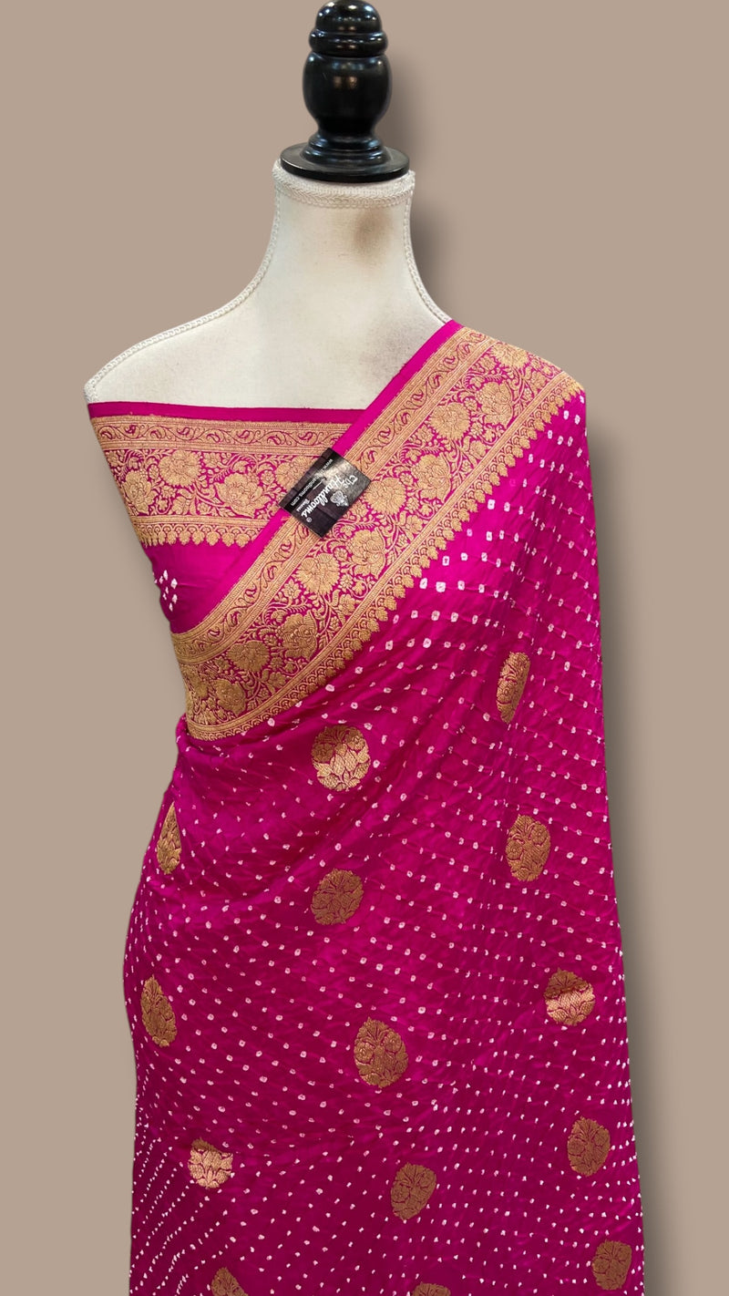Pure Silk Banarasi Bandhej Handloom Saree - All Over Kadua Boota - The Handlooms