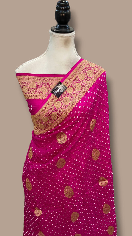 Pure Silk Banarasi Bandhej Handloom Saree - All Over Kadua Boota - The Handlooms
