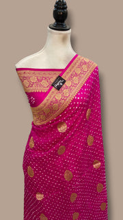 Pure Silk Banarasi Bandhej Handloom Saree - All Over Kadua Boota - The Handlooms