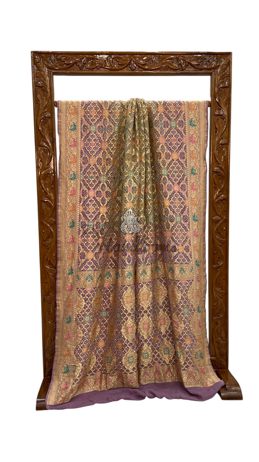 Pure Georgette Banarasi Bandhej Handloom Saree - Meenakari - The Handlooms