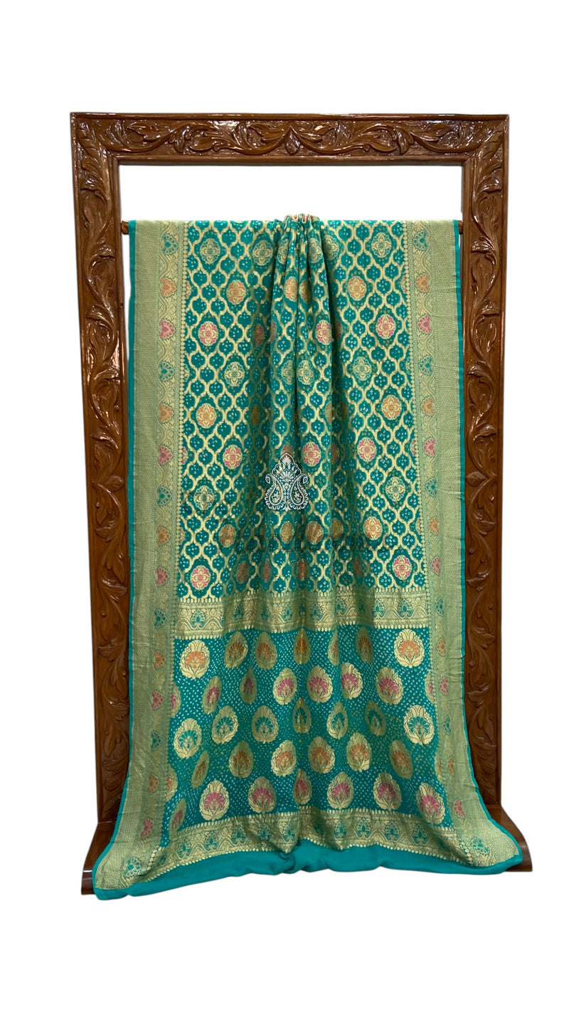 Pure Georgette Banarasi Bandhej Handloom Saree - Meenakari - The Handlooms