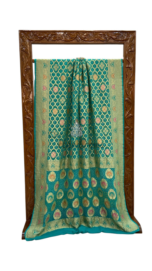 Pure Georgette Banarasi Bandhej Handloom Saree - Meenakari - The Handlooms