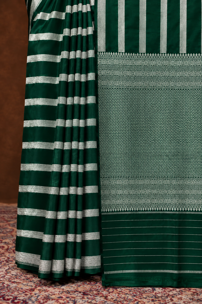 Dia Mirza in Pure Katan Silk Banarasi Handloom Saree - Silver Zari Stripe