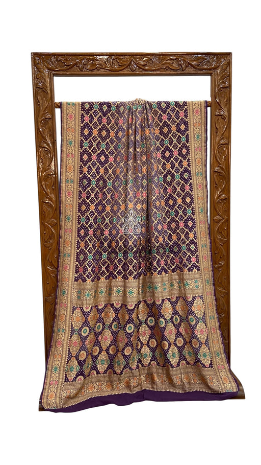 Pure Georgette Banarasi Bandhej Handloom Saree - Meenakari - The Handlooms