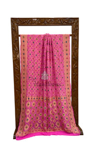 Pure Georgette Banarasi Bandhej Handloom Saree - Meenakari - The Handlooms