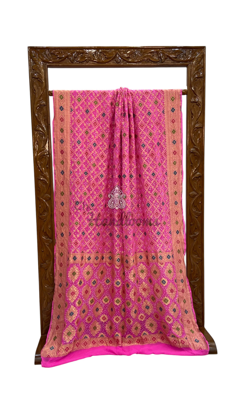 Pure Georgette Banarasi Bandhej Handloom Saree - Meenakari - The Handlooms