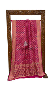 Pure Georgette Banarasi Bandhej Handloom Saree - Meenakari - The Handlooms