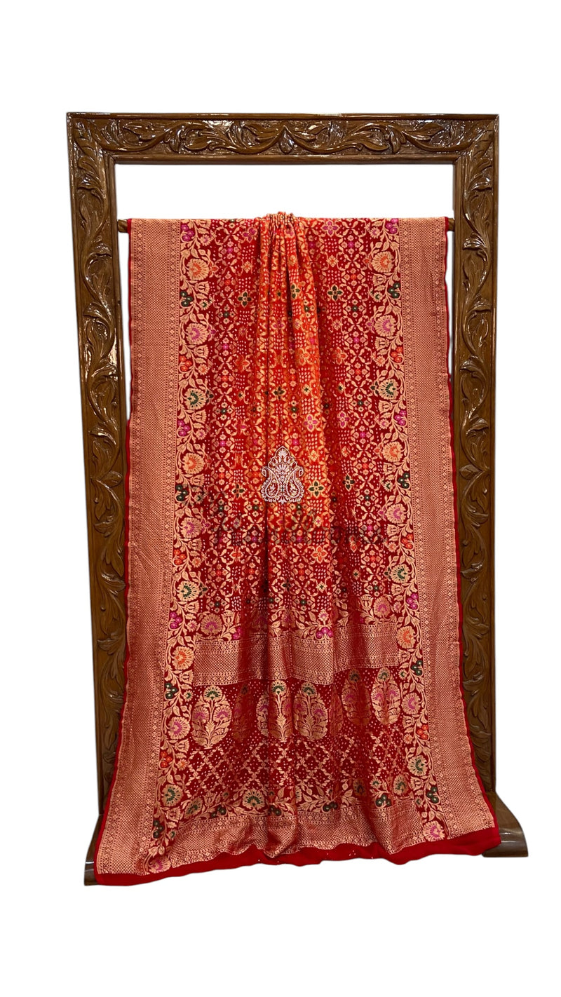 Pure Georgette Banarasi Bandhej Handloom Saree - Meenakari