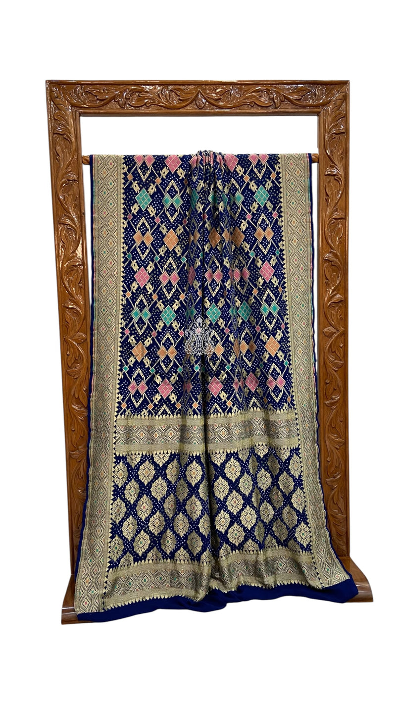 Pure Georgette Banarasi Bandhej Handloom Saree - Meenakari