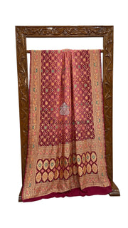 Pure Georgette Banarasi Bandhej Handloom Saree - Meenakari - The Handlooms