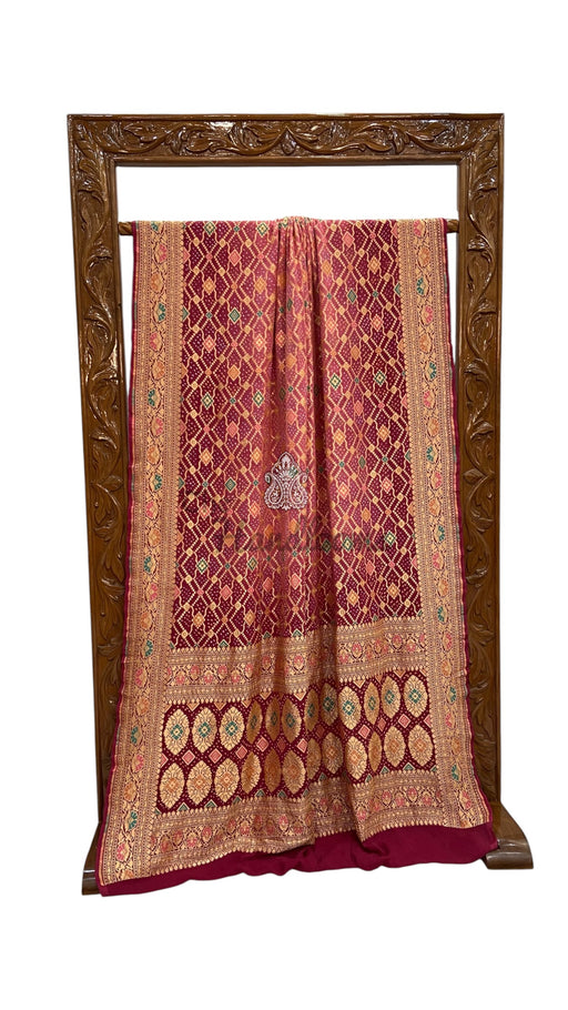 Pure Georgette Banarasi Bandhej Handloom Saree - Meenakari - The Handlooms
