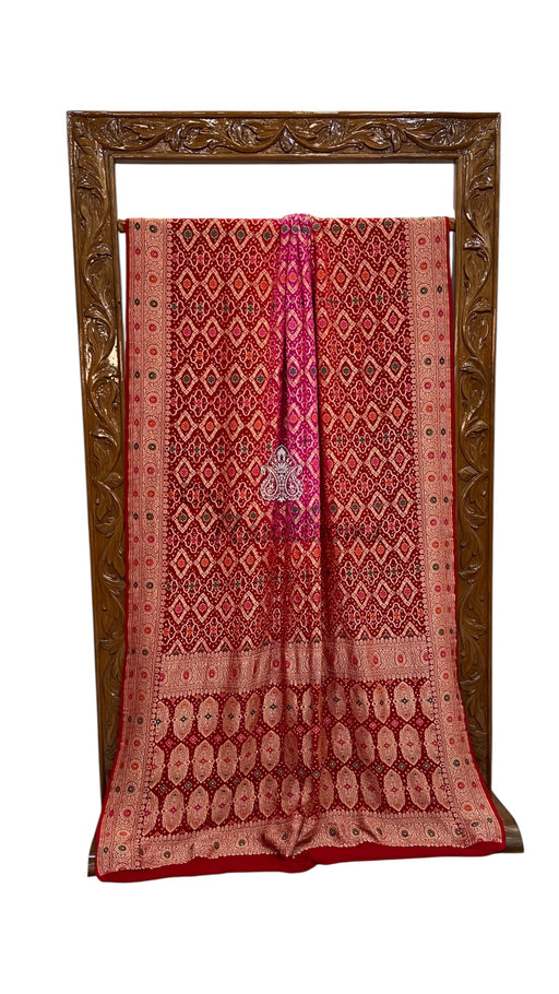 Pure Georgette Banarasi Bandhej Handloom Saree - Meenakari - The Handlooms