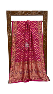 Pure Georgette Banarasi Bandhej Handloom Saree - Meenakari - The Handlooms